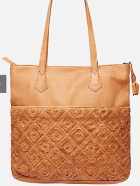 Everyday Tan Tote Bag with Textured Front Panel